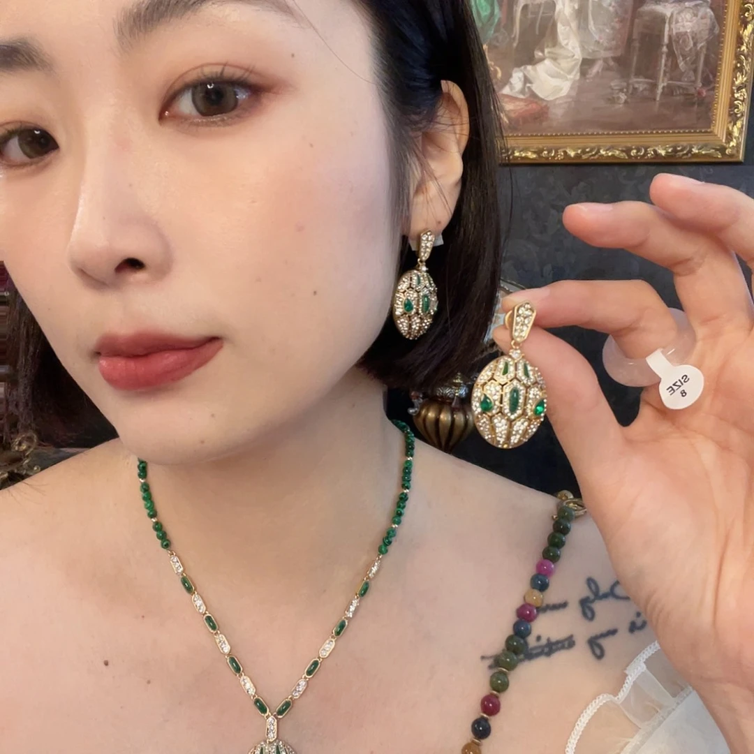 黄铜珐琅925银耳饰➕项链