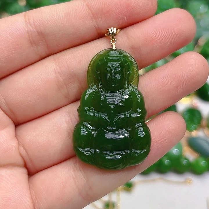 和田玉（碧玉）颈饰18K金镶嵌