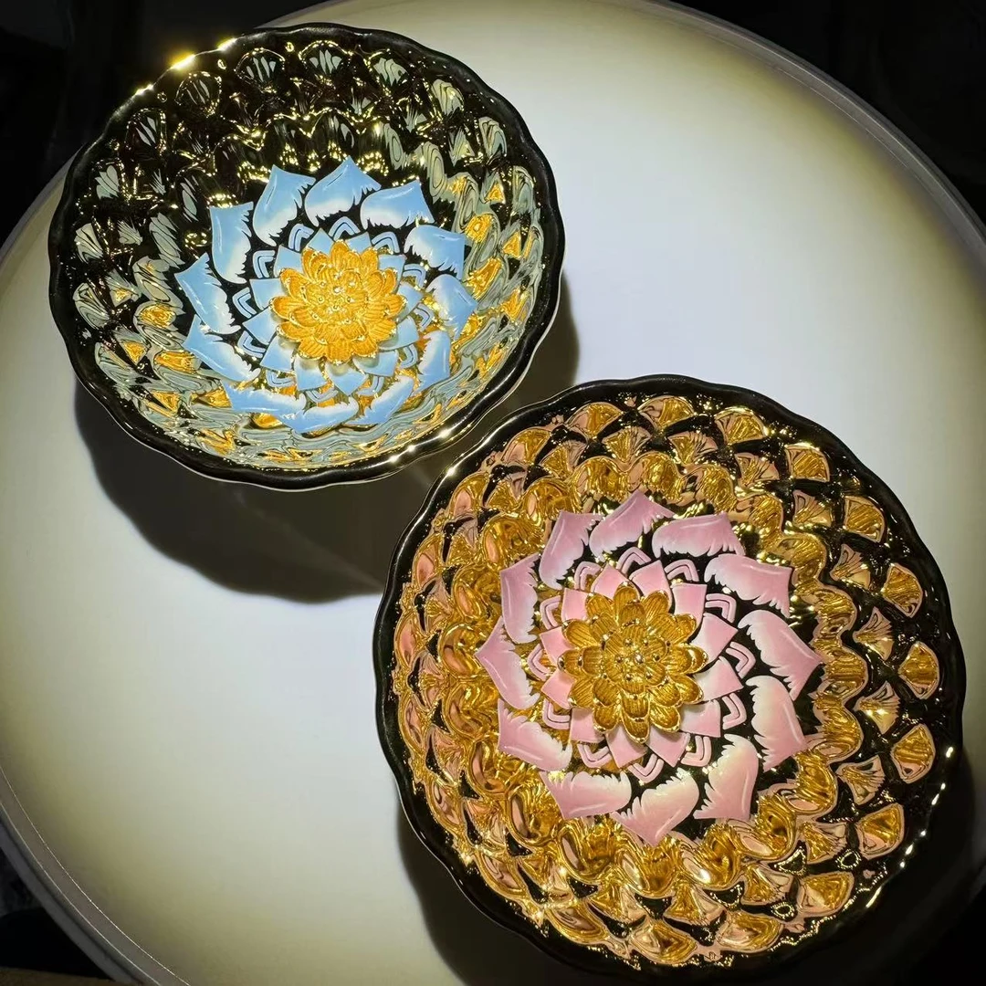 金玉满堂 红粉佳人+蓝色妖姬 金莲花对杯