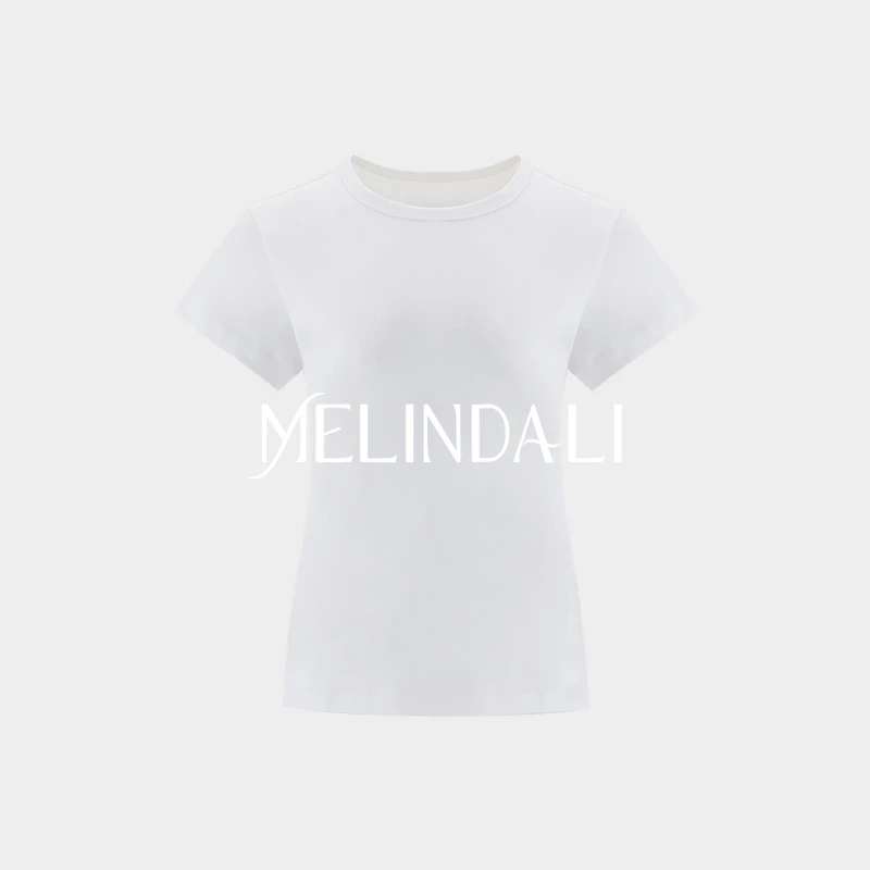Melinda Li【自由】百搭纯色匹马棉宾霸铜氨丝麦穗绣圆领短袖T恤