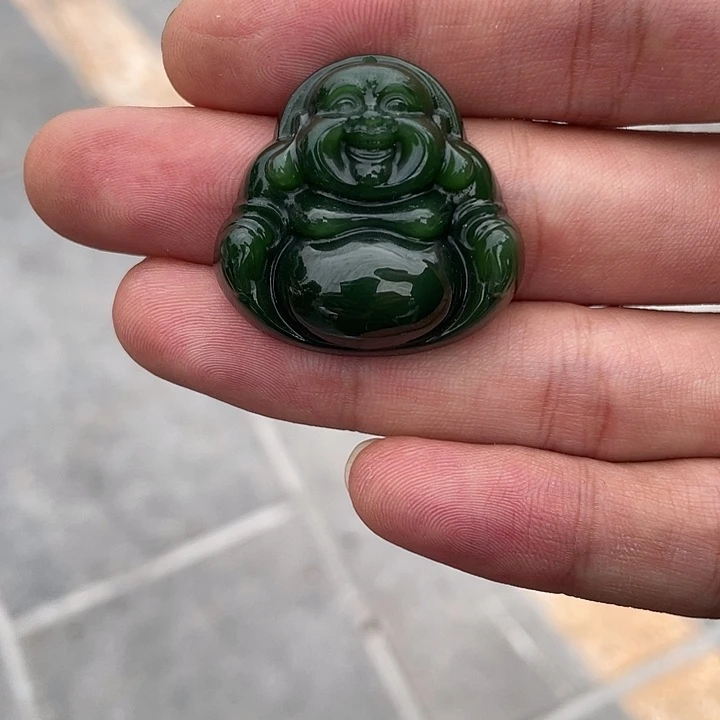 和田玉手镯未镶嵌老坑种波菜绿佛公吊坠巨漏