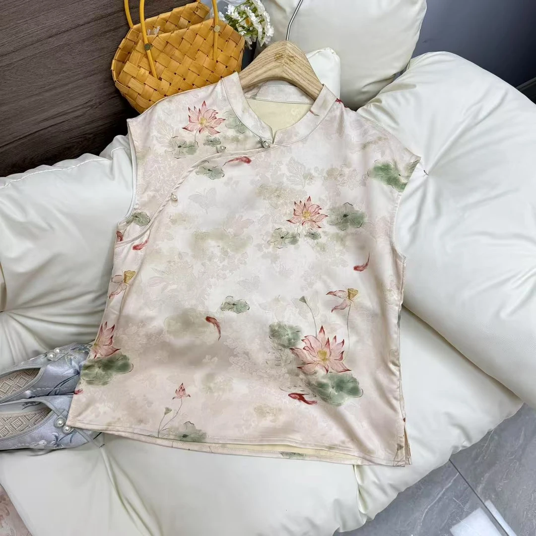 【青莲】提花无袖薄款默认厚度斜襟上衣花色民族风脏脏风