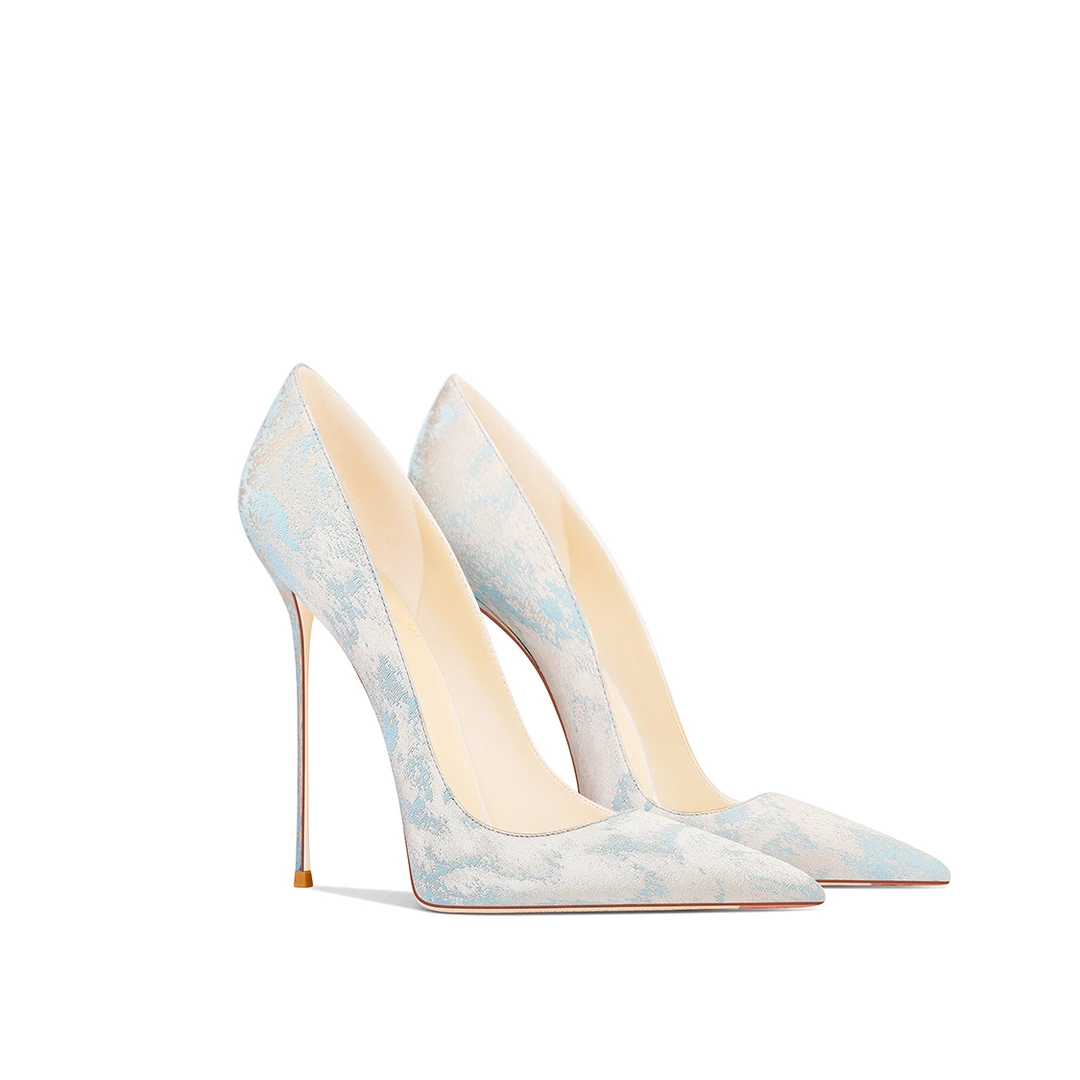 高级感法式单鞋浅蓝气质绝美2025秋冬新款轻奢百搭尖头细跟高跟鞋