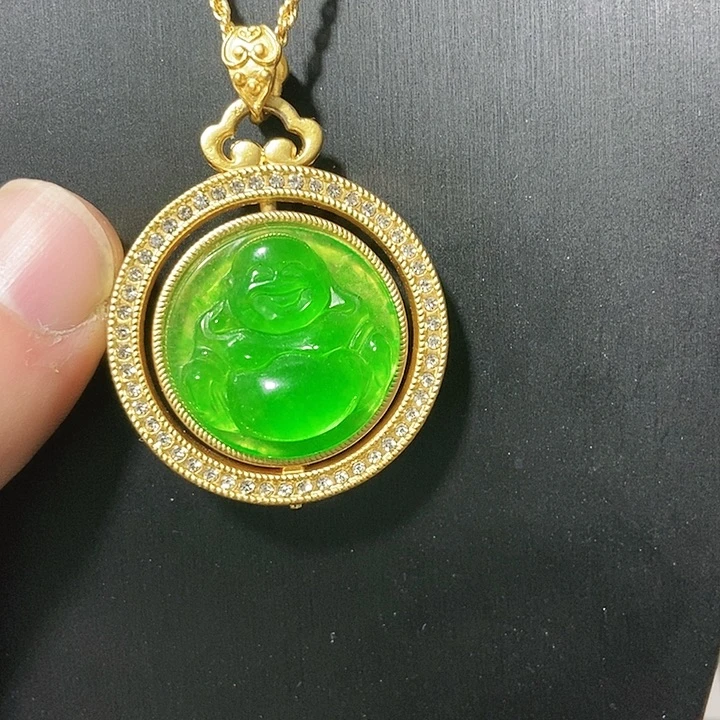 翡翠14K金镶嵌颈饰吊坠