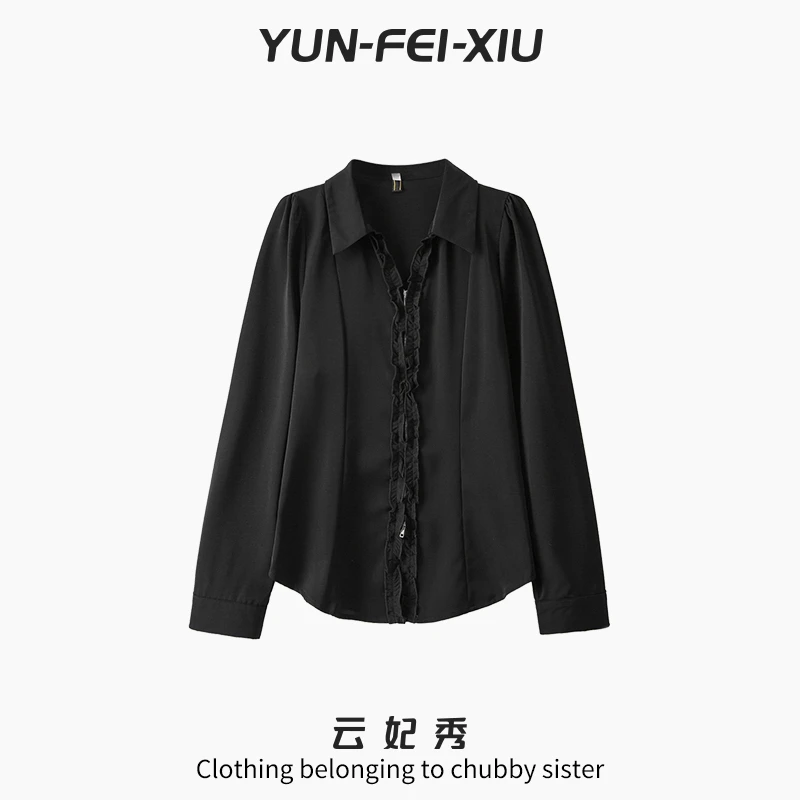 云妃秀大码女装衬衫时尚休闲日常洋气减龄显瘦百搭拉链春季64010