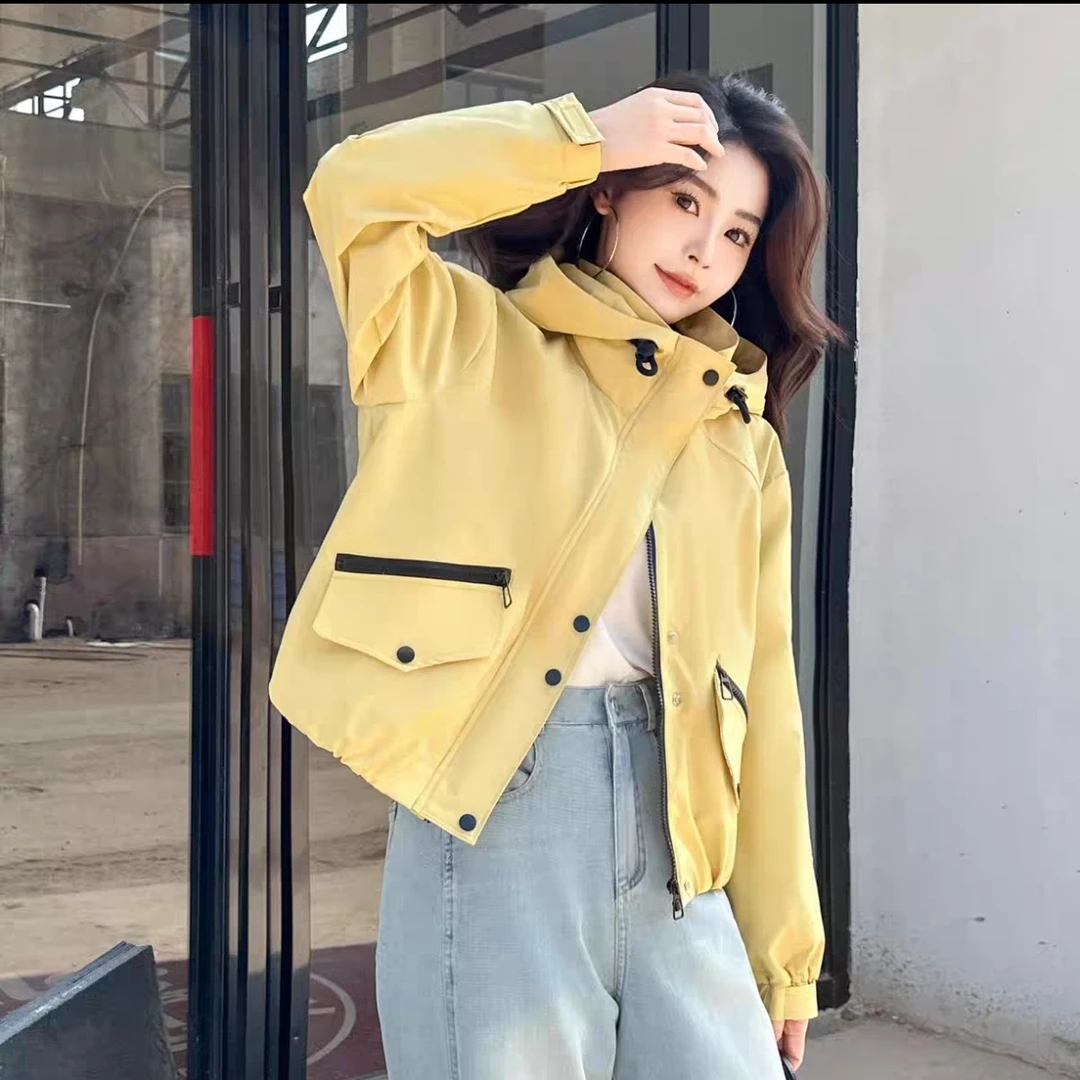 961欧货连帽短款冲锋衣女2025早春新款小个子休闲夹克外套