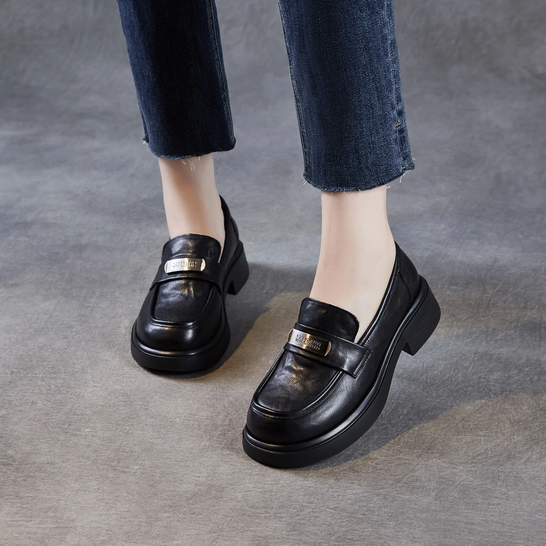 真皮软底加绒乐福鞋女秋冬款2025新款一脚蹬单鞋英伦风女鞋小皮鞋