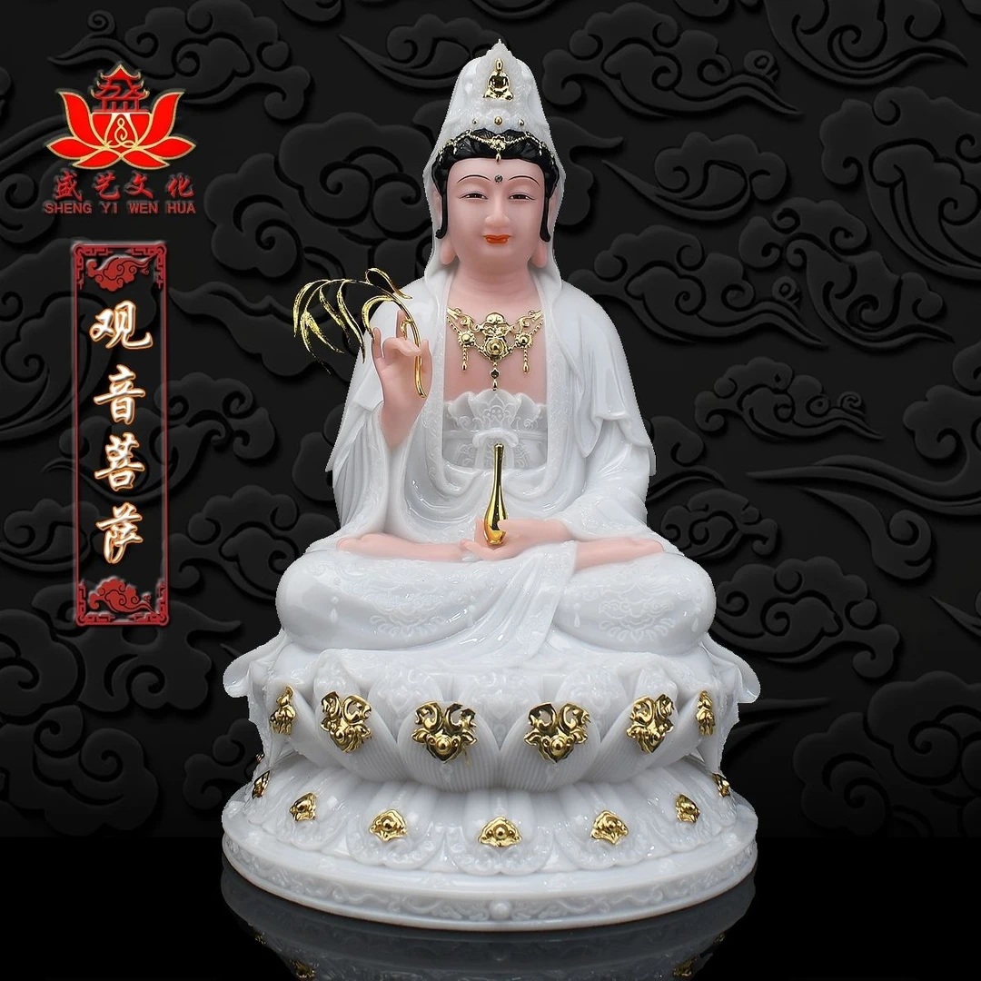 新款汉白玉白衣观音像新款坐莲家居装饰供奉工艺品包邮关公神像