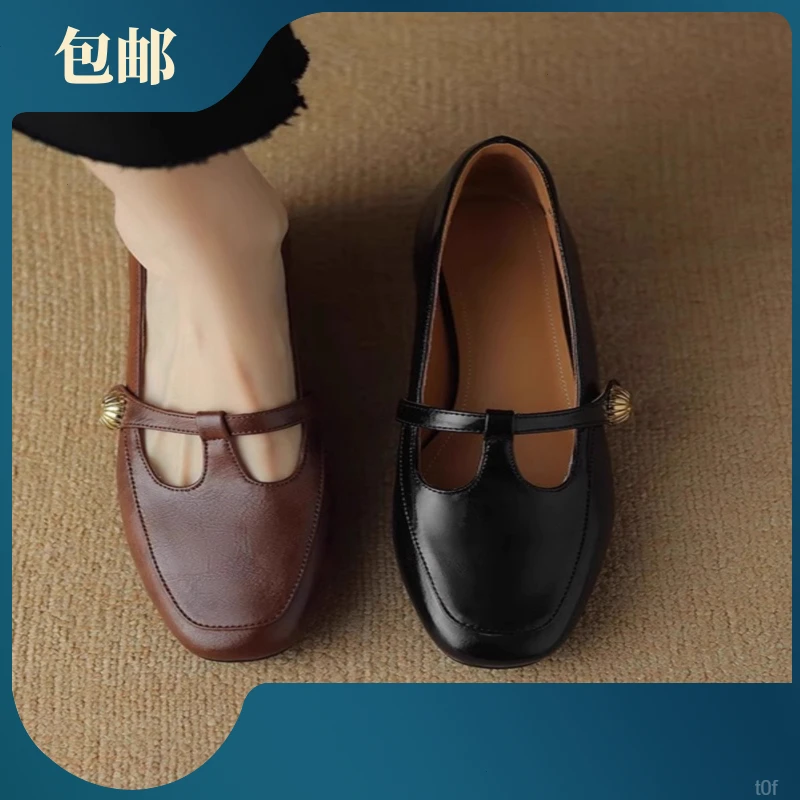 法式复古玛丽珍鞋女2025春季新款方头粗跟小皮鞋中跟百搭浅口单鞋