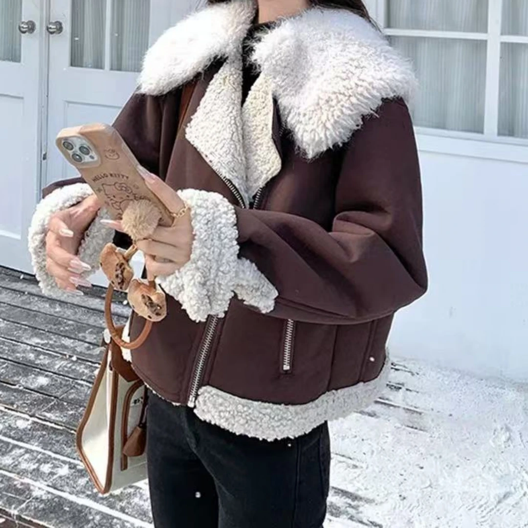 Z.X 爆裂皮毛毛领机车短外套 695（B架）