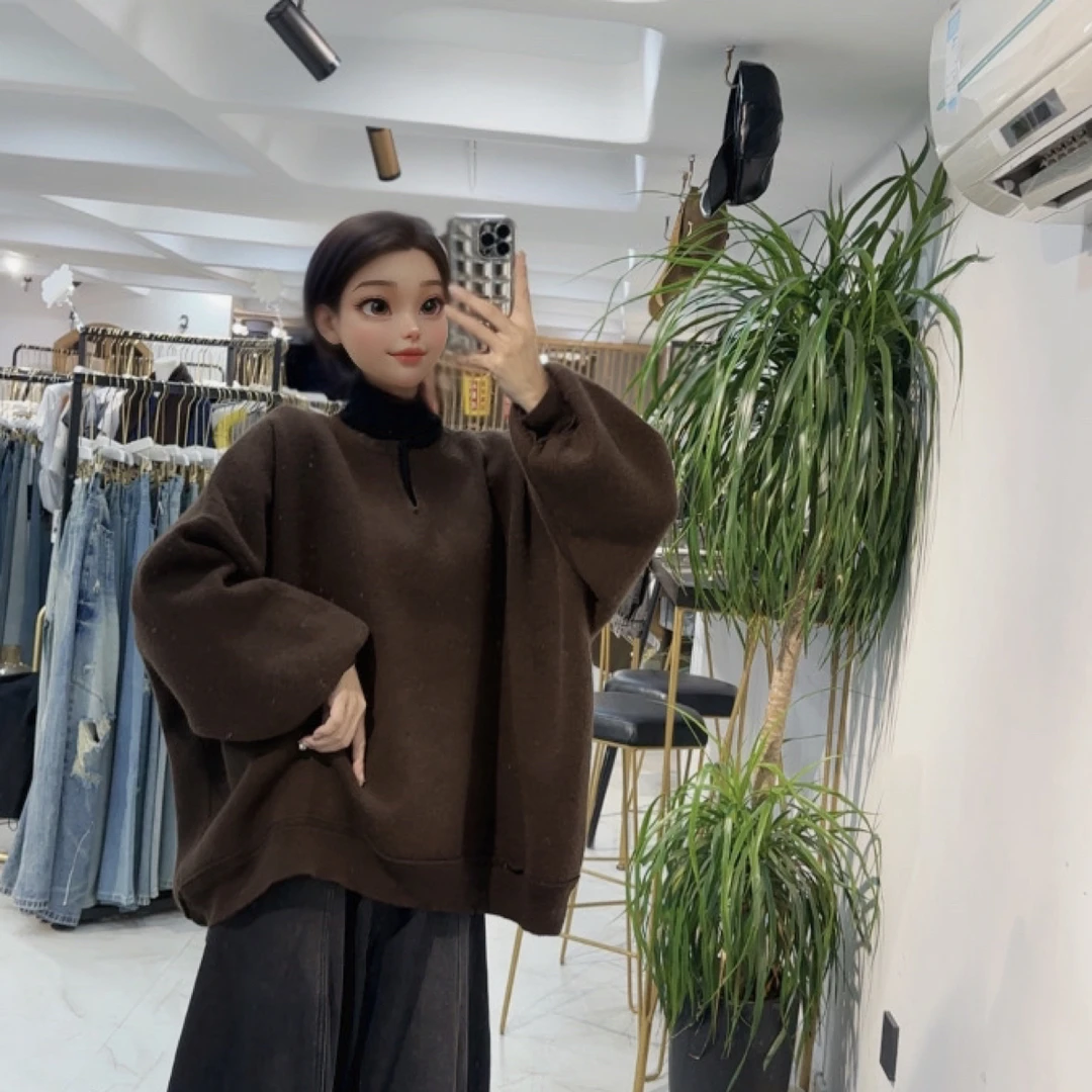 慵懒风厚款针织女宽松型毛针织衫秋冬高领百搭上衣