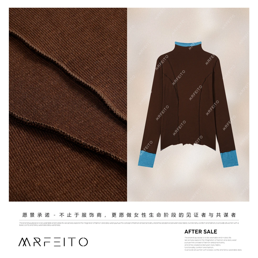 MRFEITO【心动迹象】兰精天丝羊毛撞色木耳边高领打底衫H2M02Q33730