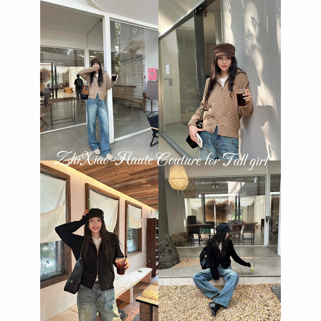 48h【入秋毛衣】加长麻花毛衣开衫短款拉链设计感针织上衣外套25085