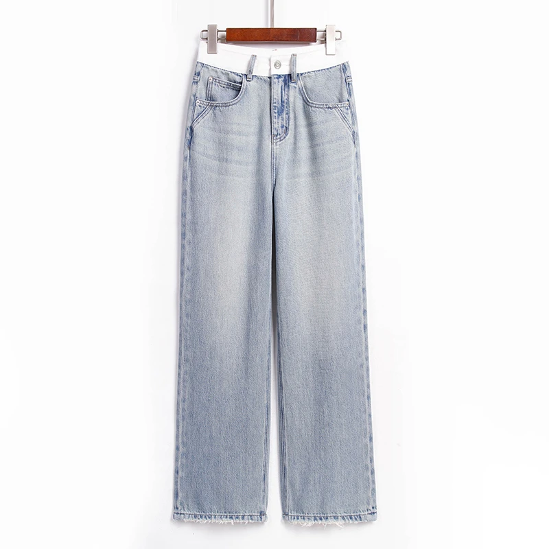 RAIN▪CUN垂顺云感丨宽松舒适 高腰显瘦撞色薄款直筒阔腿牛仔裤368