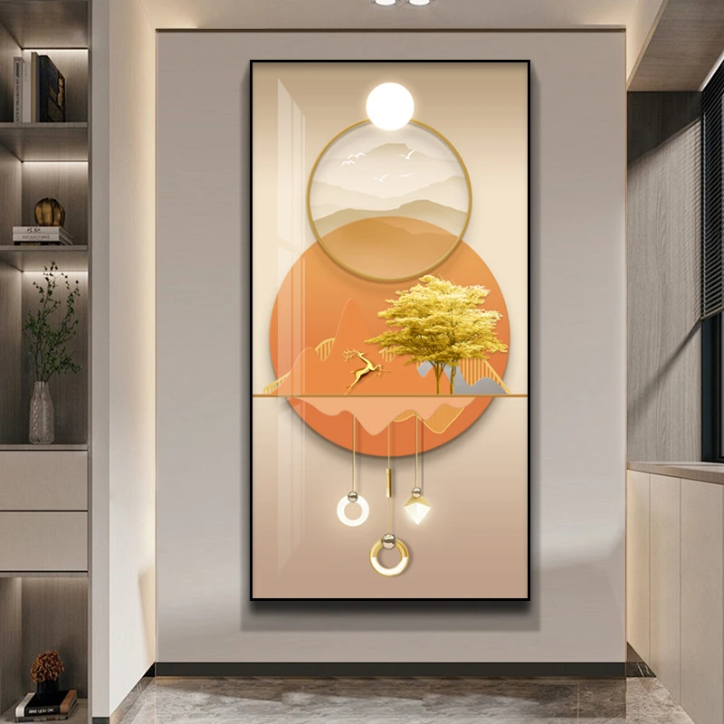 新款新中式玄关装饰画酒店金属过道挂画客厅高级感沙发背景墙壁画