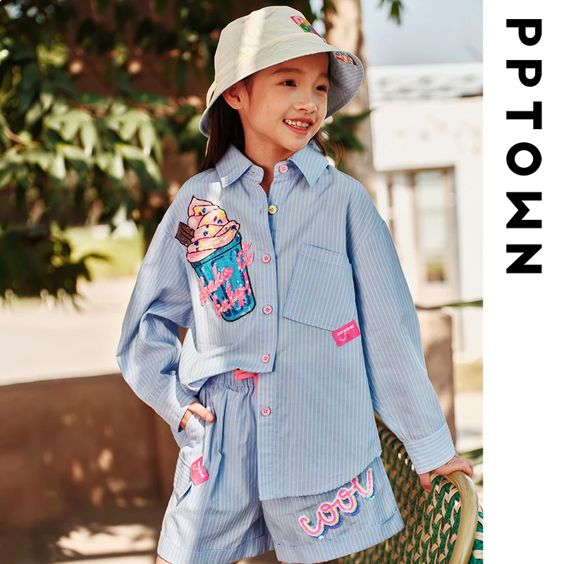 欧若风巴巴小镇2025新款女童衬衫洋气时髦珠片中大童衬衫13038