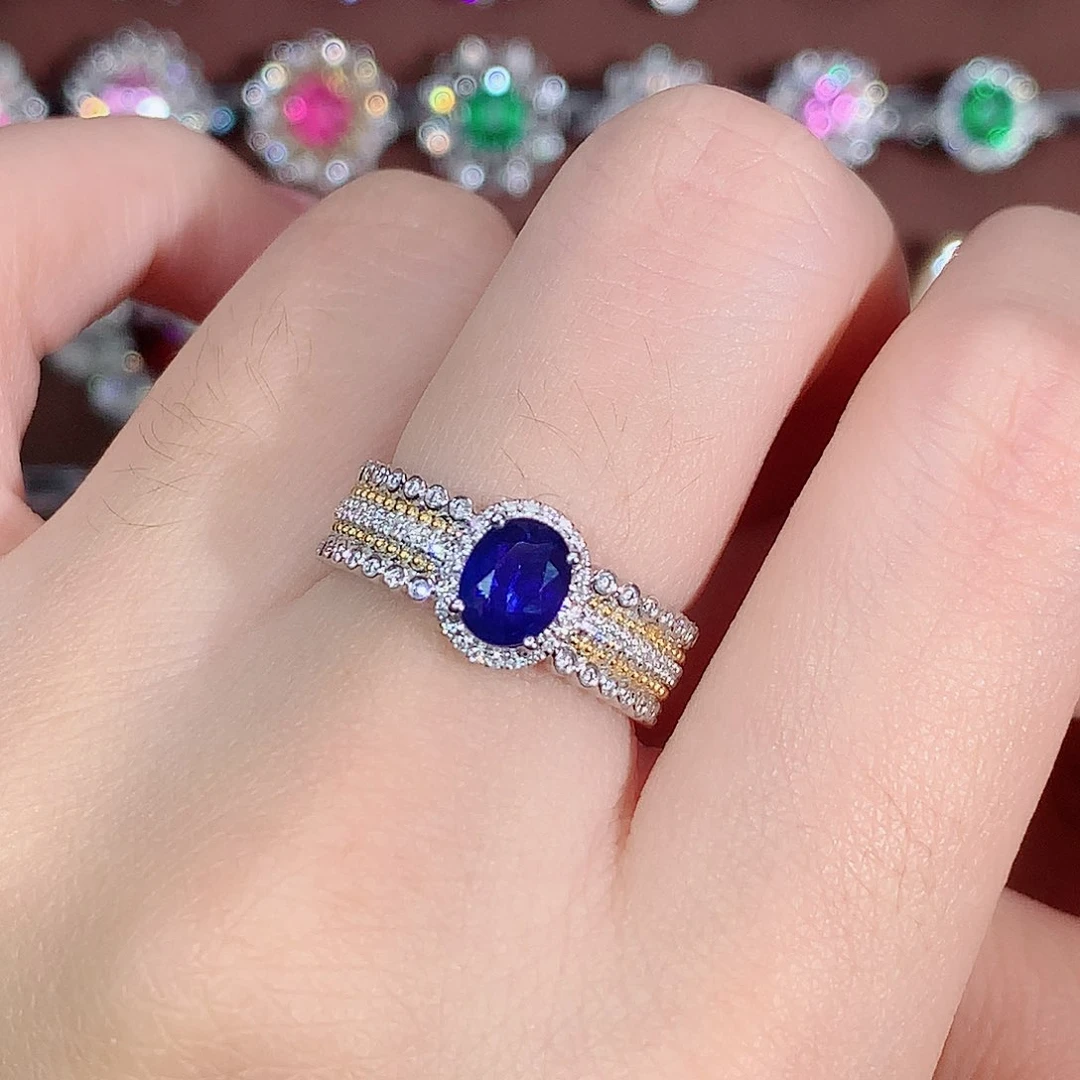 戒指蓝宝石18K金镶嵌0.91ct/天然宝石/七天无理由