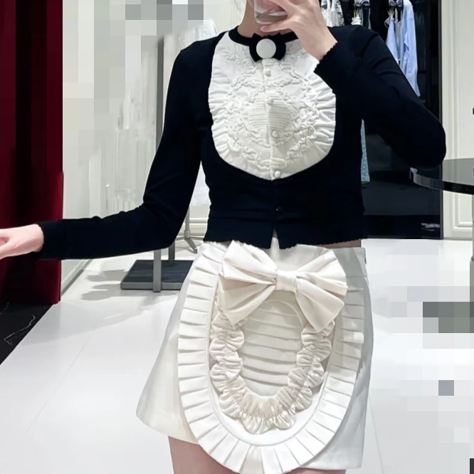 SZSALI 定制气质显瘦法式高级感黑白千金风针织衫