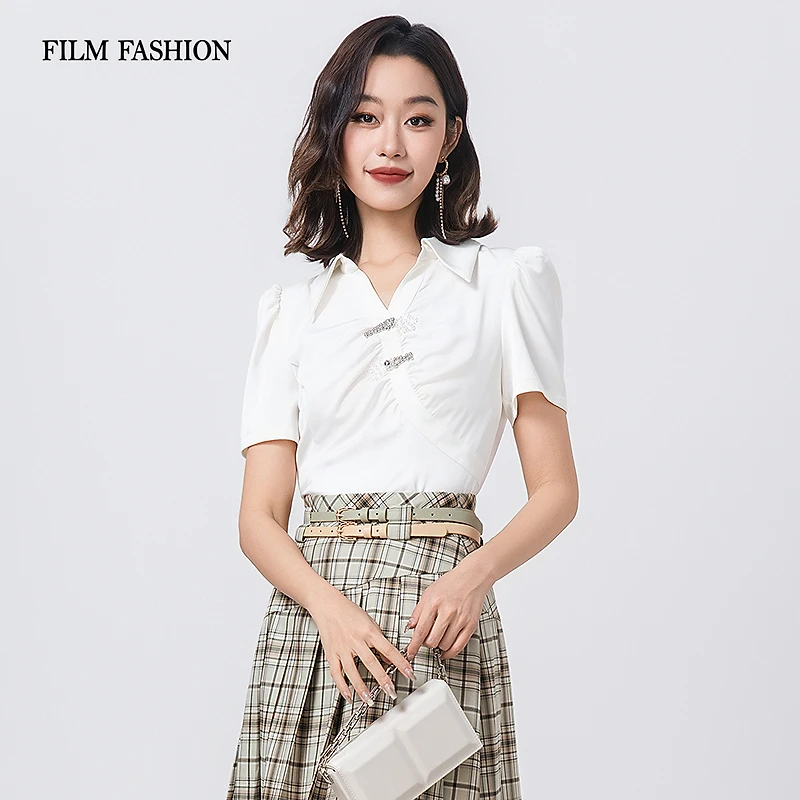 一电影一时装夏季新款新中式短袖梭织衫上衣女气质百搭FFLS122311