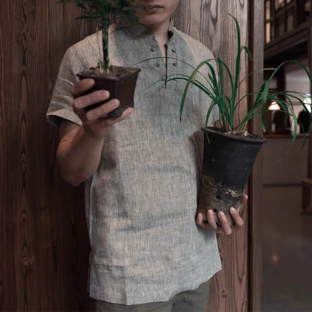 CIHANGBUYI/慈航布衣慈航布衣新中式亚麻纯色短袖T恤男上衣活动款