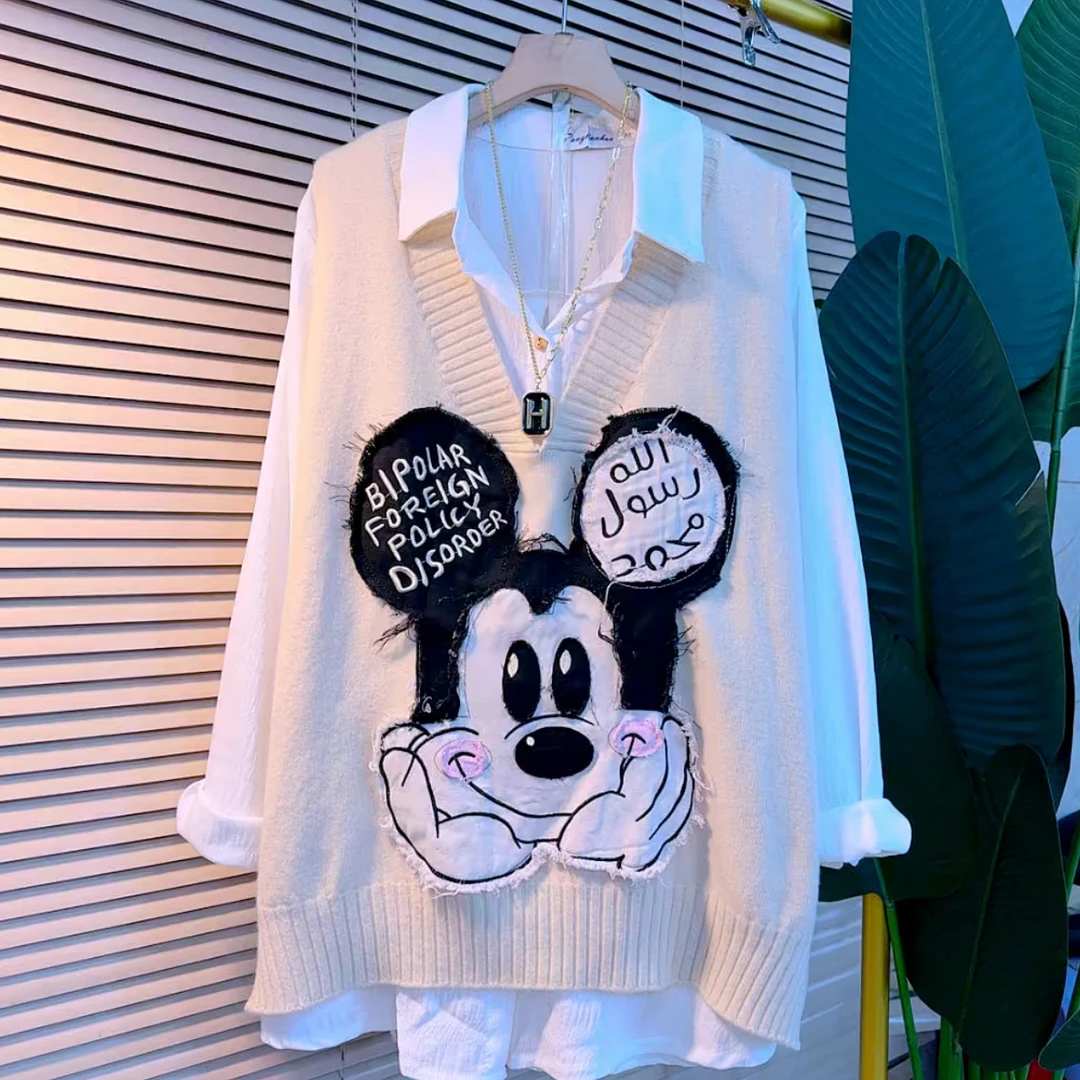 秋冬针织宽松大码衬衫常规款默认厚度韩版纯色马甲坎肩