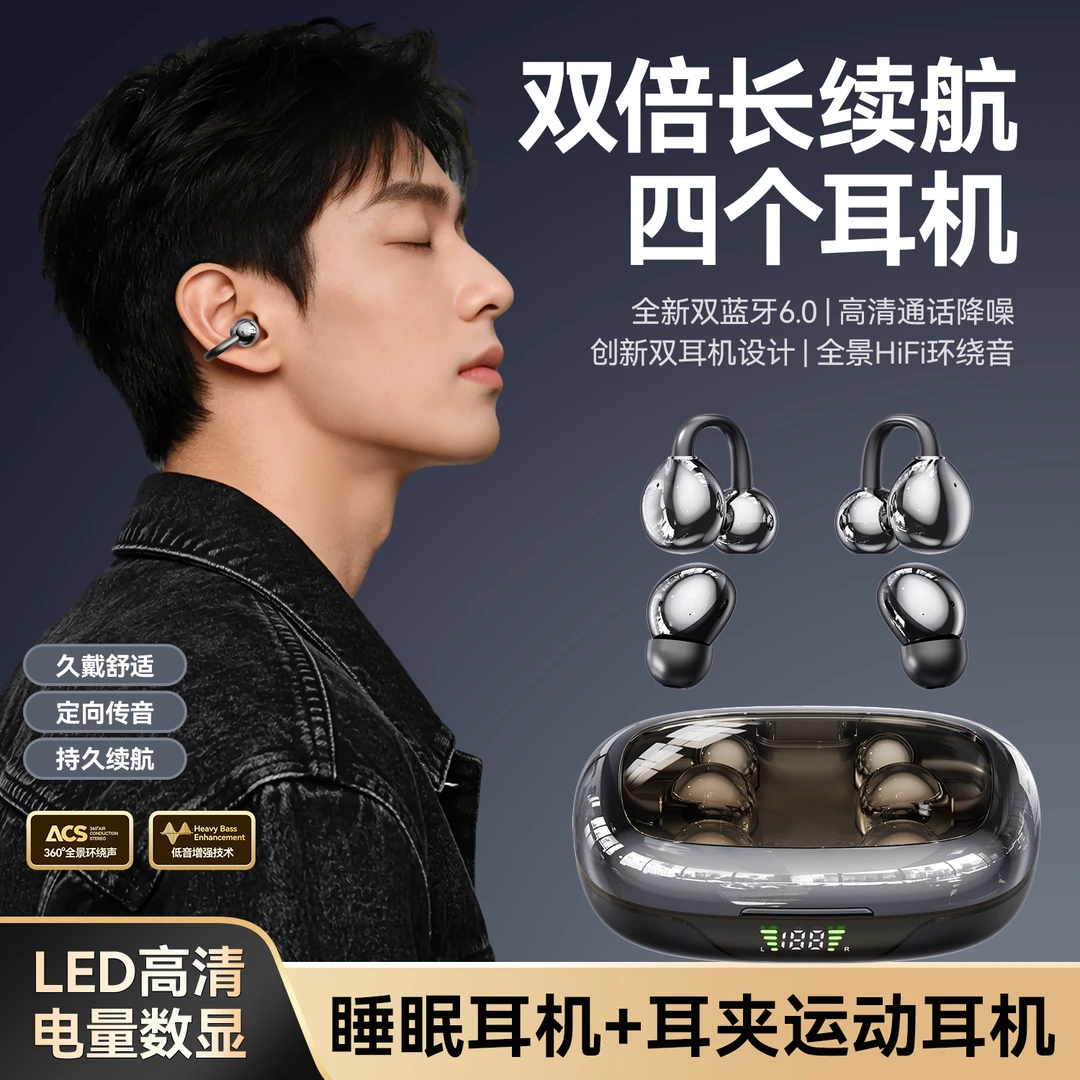 【4个耳机】2026新款柏林之声耳夹式睡眠无线降噪大电量蓝牙耳机商品图