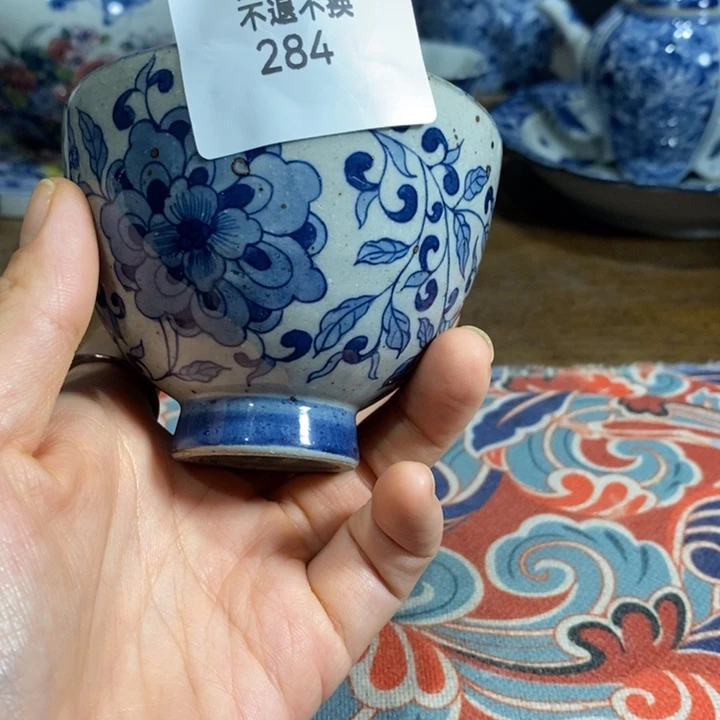 青花瓷景德镇手绘缠枝莲粗陶茶杯