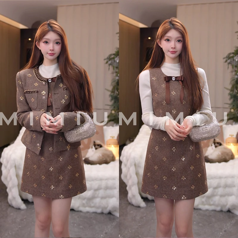 【mimius】P26早春千金羊毛混纺珠片钉珠背心裙+小香外套汉服G12102