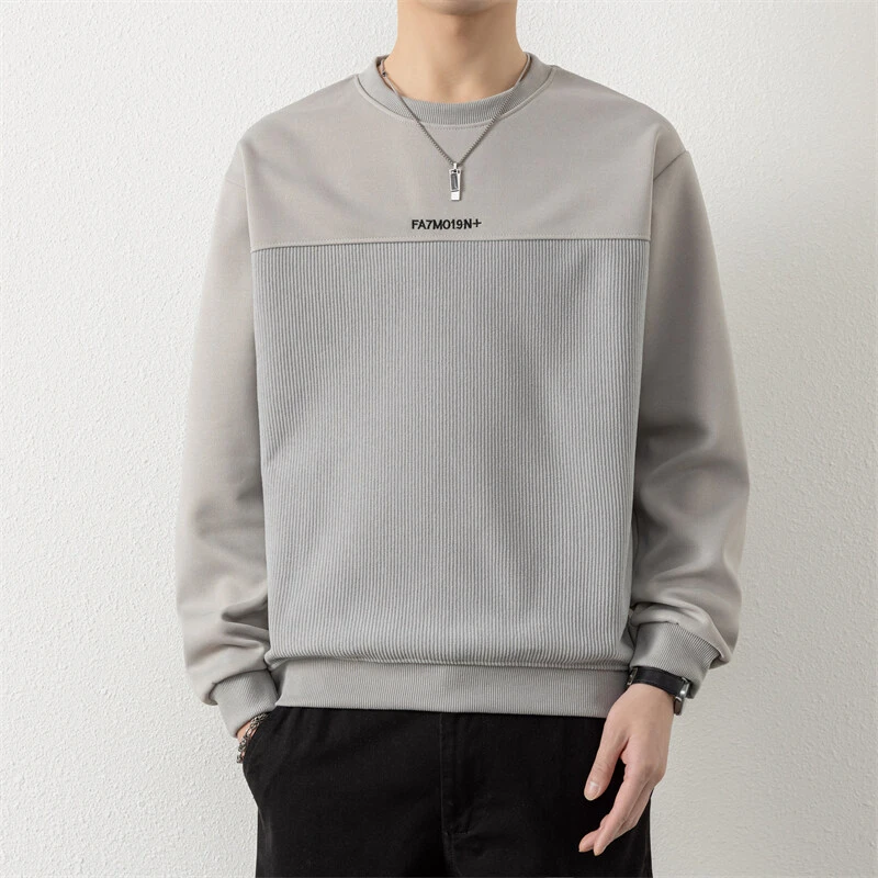 男士春季新款套头拼接圆领卫衣男款潮牌休闲男装打底衫WY9039