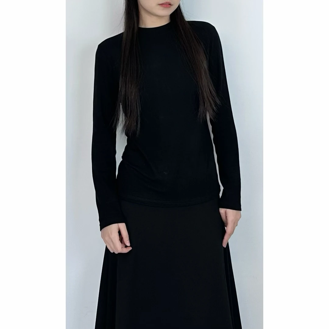 BAOBAO 螺纹长袖磨毛修身显瘦立领打底衫上衣