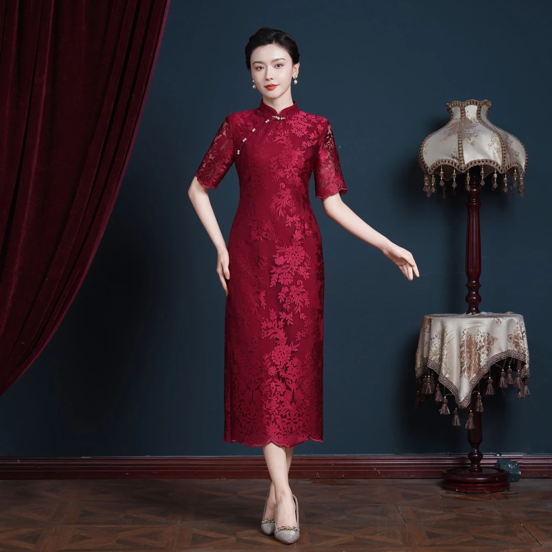 5606新品改良款旗袍气质妈妈连衣裙平时可穿喜婆婆妈妈婚宴装礼服