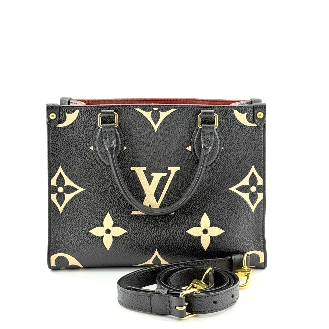 99新 LouisVuitton/路易威登 on the go小号黑白单肩包logo（0291
