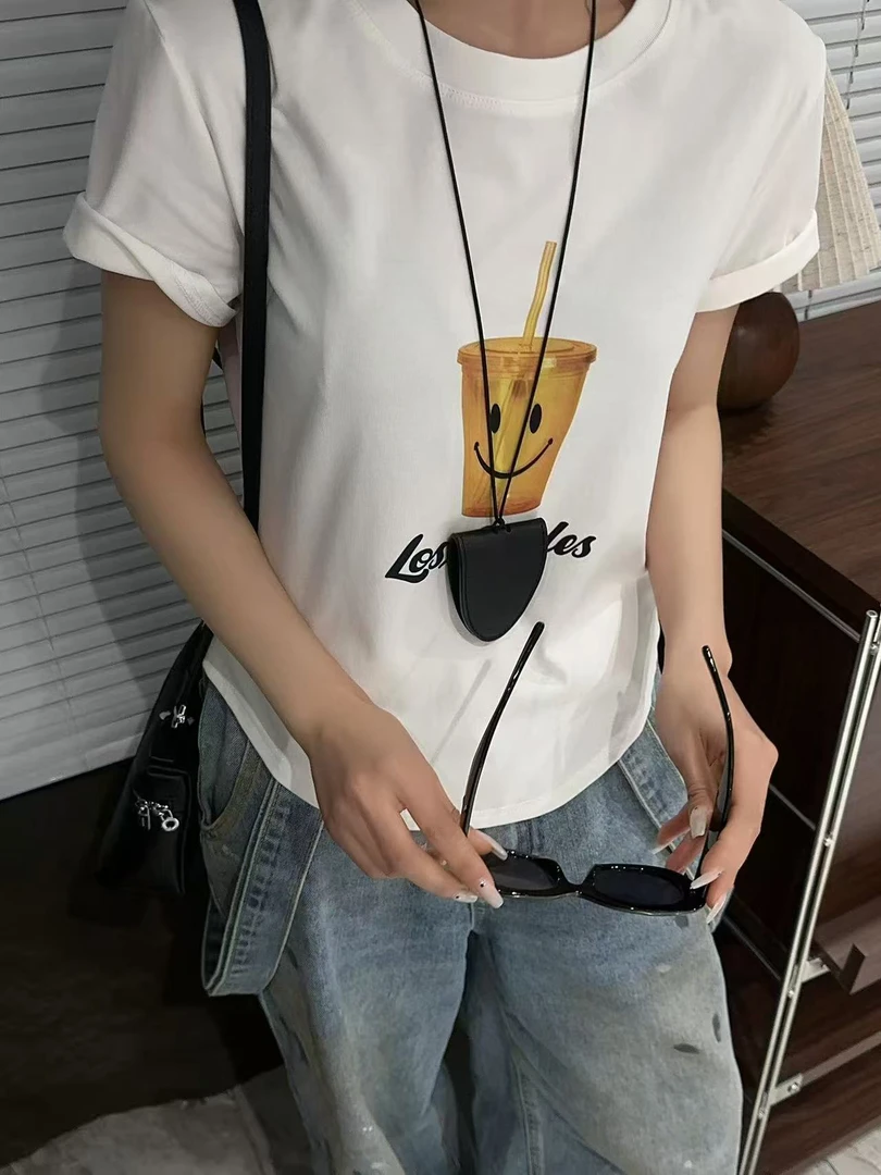 【罗罗严选】88161吸管杯正肩T恤