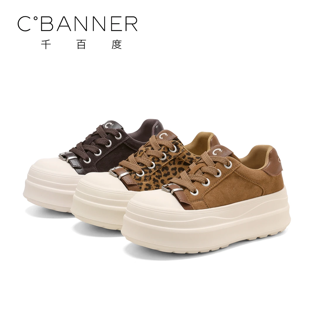 C.BANNER/千百度时尚休闲鞋女2025新款百搭复古厚底休闲面包鞋
