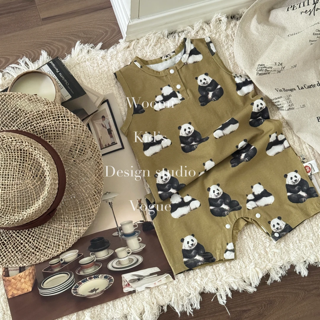 woomi·panda·宝宝春季原创小众配色无袖爬服连体衣