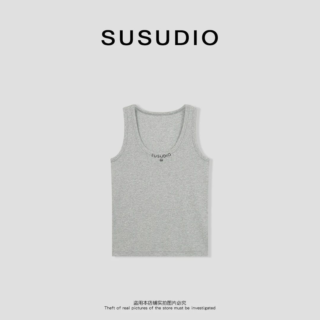 SUSUDIO 设计款螺纹结构立体感纹理显瘦U领背心00003