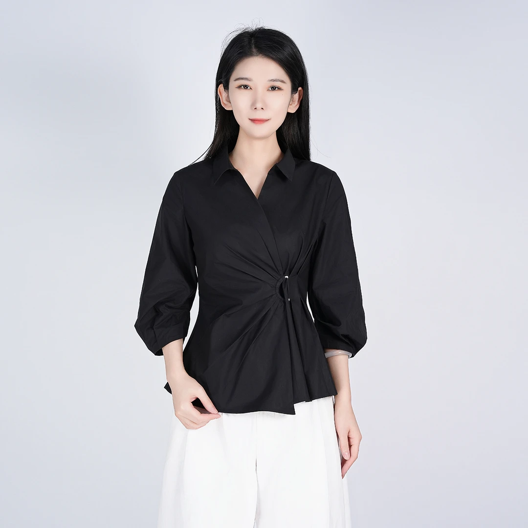 2025秋季气质国风舒适纯色显瘦精致宽松纯色女衬衫上衣WH05007393
