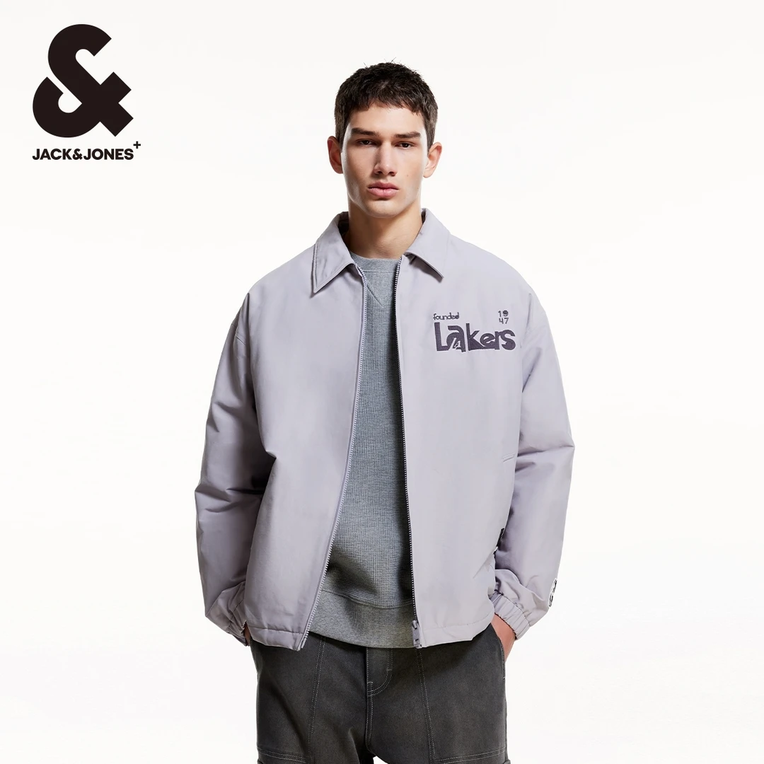 杰克琼斯NBA联名湖人队男士翻领棉服棉衣外套肌理感胶印宽松男装