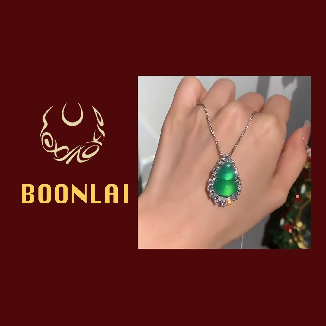 铜合金莫桑石项链 Boonlai 新中式国风绿葫芦镶钻项链4176