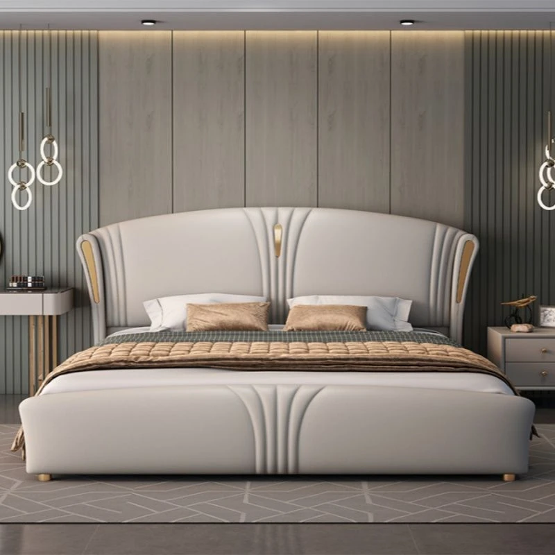 意式真皮床轻奢风现代简约大床高端软包网红皮艺床豪华储物双人床