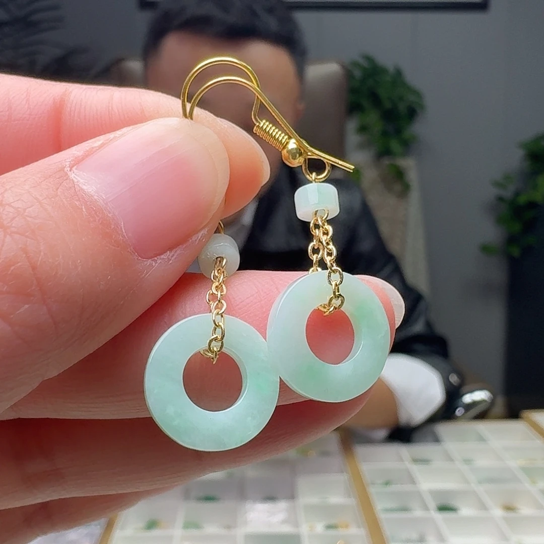 翡翠银S925镶嵌耳饰天然