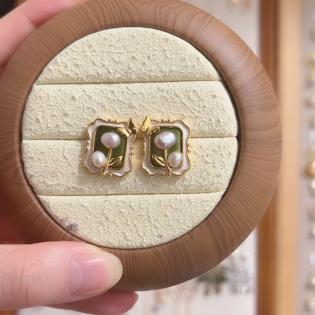 耳饰银S925镶嵌淡水珍珠