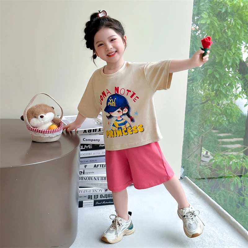 女童夏季套装儿童洋气韩版短袖短裤两件套2025新款小女孩宝宝夏装