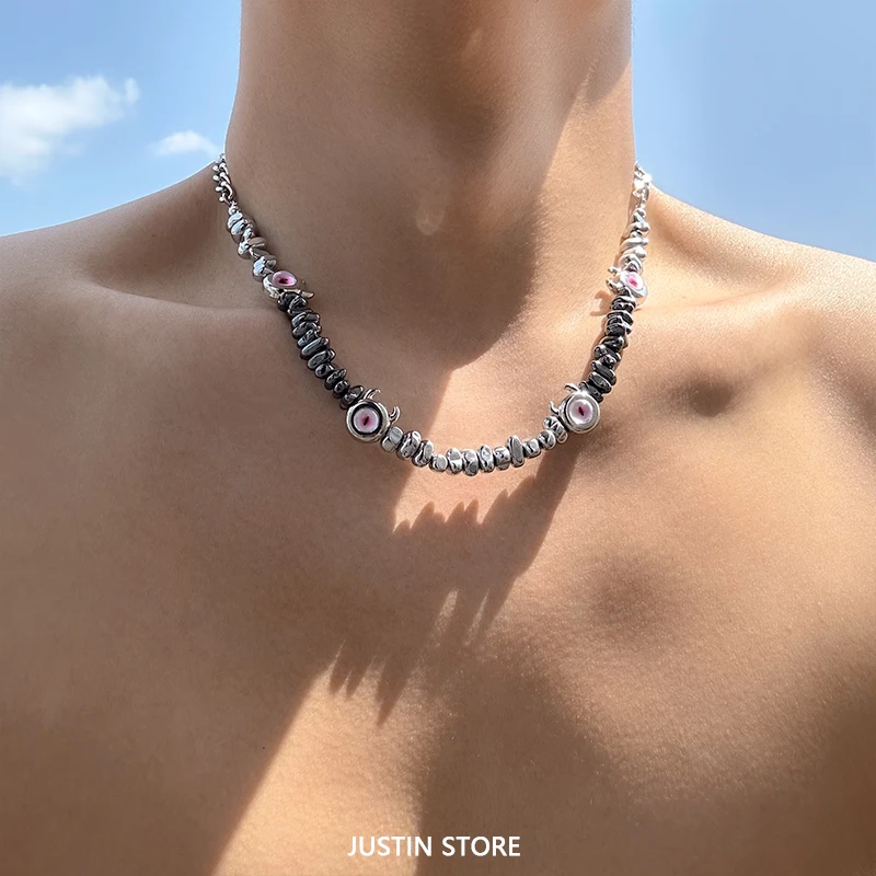 钛钢项链 ins风小怪兽恶魔眼串珠高级感佩饰男小众百搭锁骨链女