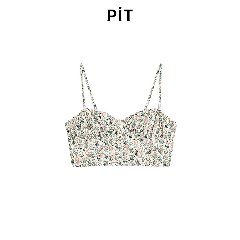 pit法式碎花无袖褶皱吊带背心女2025春新款小清新外穿内搭上衣