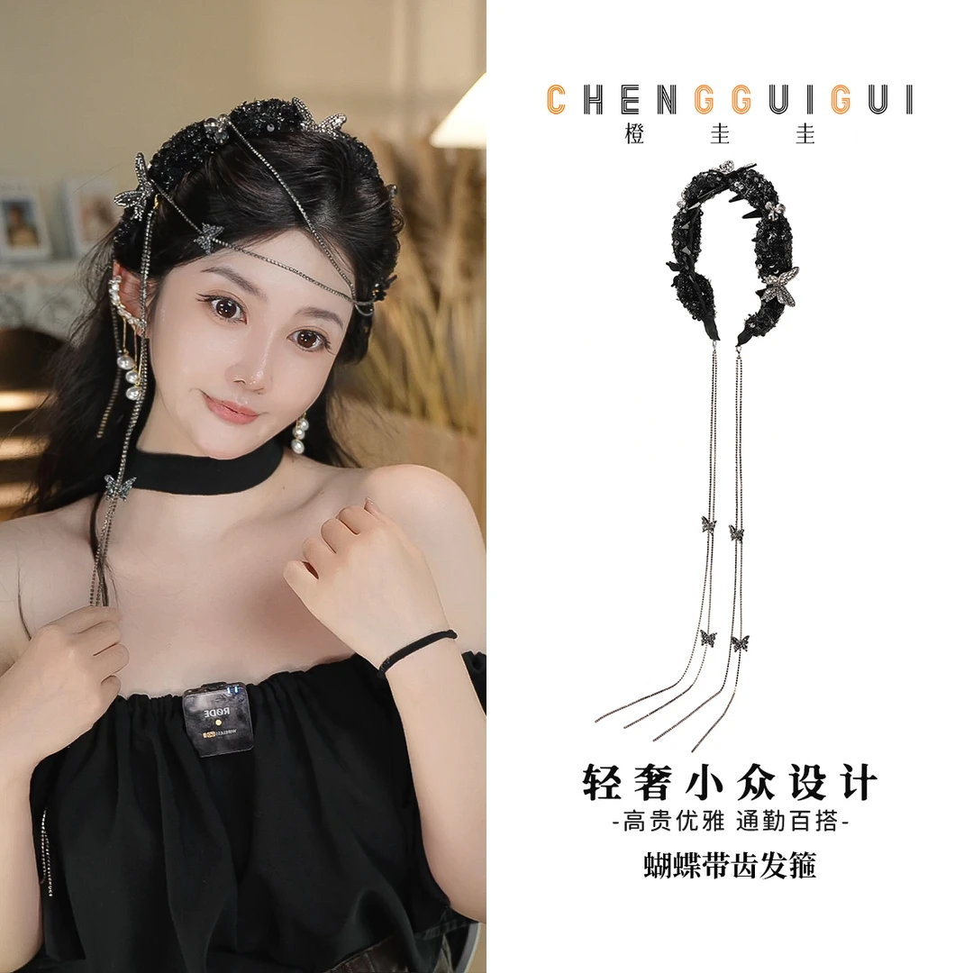 手工精致蝴蝶发箍百搭高级感简约日常压发发卡重工轻奢气质风发饰