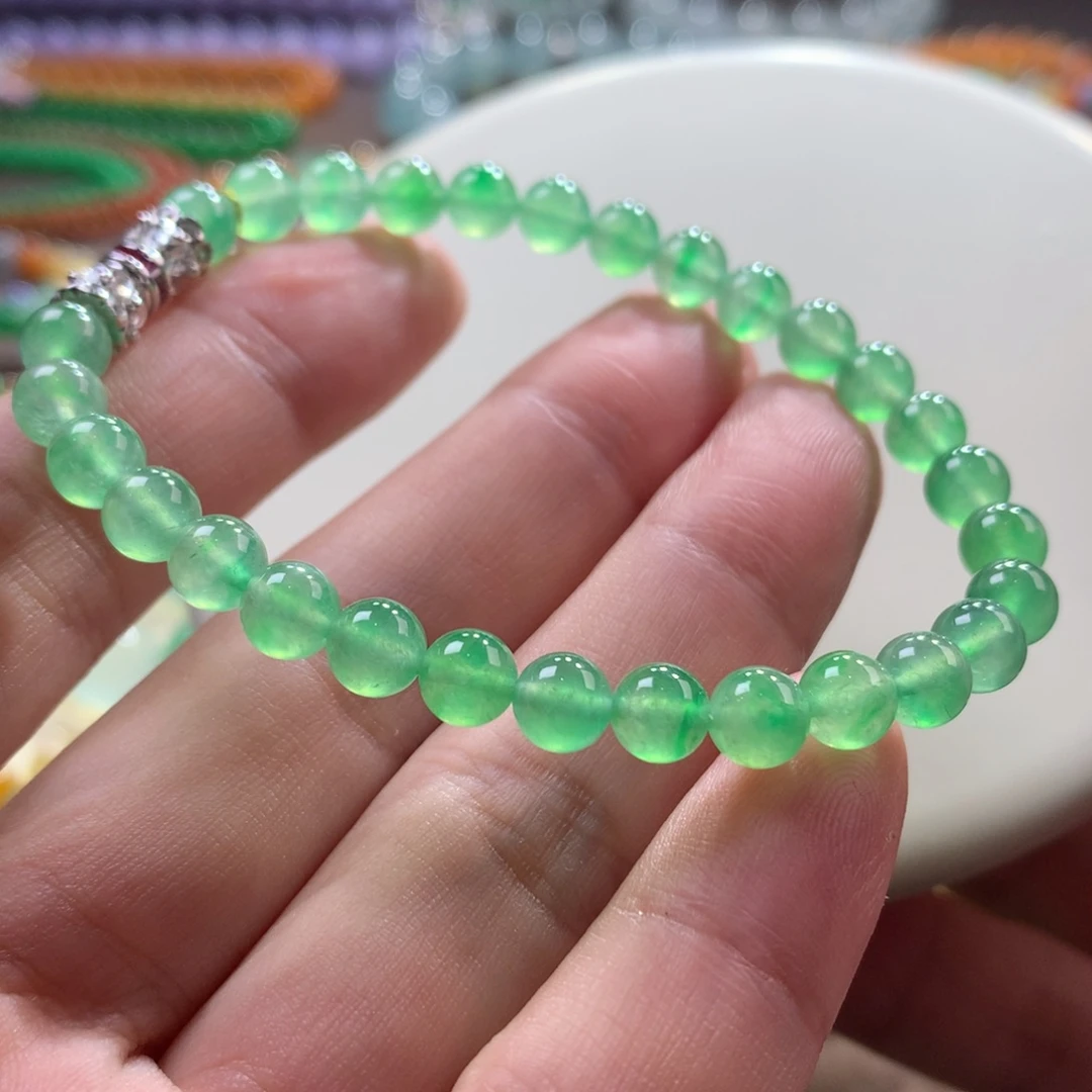 未镶嵌手链翡翠翡翠玻璃钢冰阳绿飘金丝阳绿卡5.80～6+