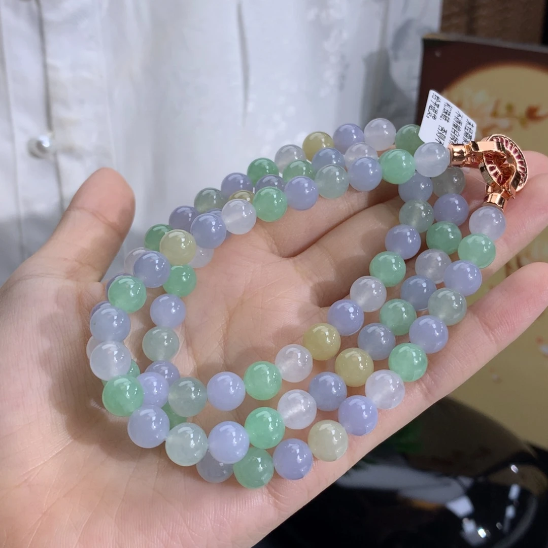 翡翠未镶嵌手串卡8.0冰胶多宝项链