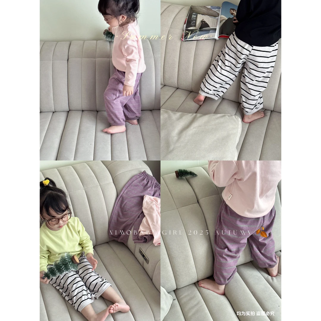 NIMO【布鲁泡泡】韩版欧若风秋季新款宝宝百搭条纹时尚外穿裤子
