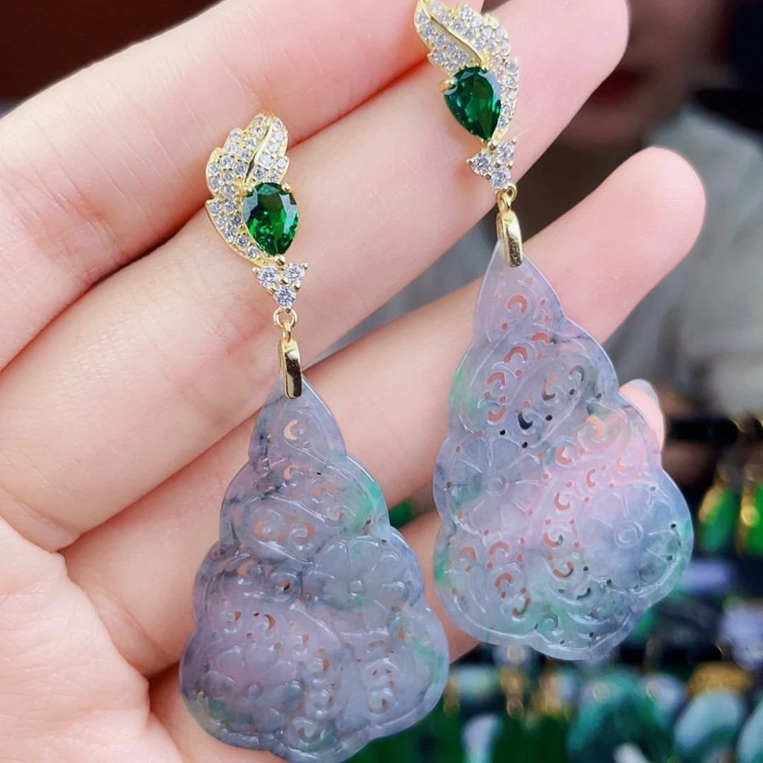 翡翠银S925镶嵌耳饰饰品